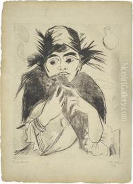 Frau Mit Pelz Oil Painting by Hermann Max Pechstein