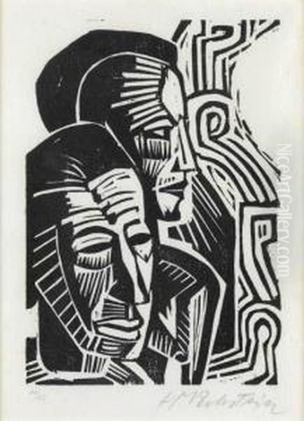 Zwei Kopfe Oil Painting by Hermann Max Pechstein