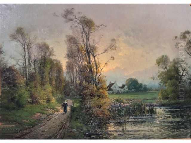 Paysage Anime D Une Promeneuse Oil Painting by P. Pelletier