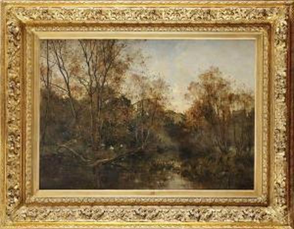 Les Cigogne Sur La Lesse Oil Painting by Leon Germain Pelouse