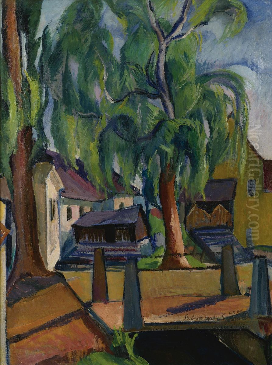 View Of Nagybanya In The Summer Oil Painting by Vilmos Perlrott-Csaba
