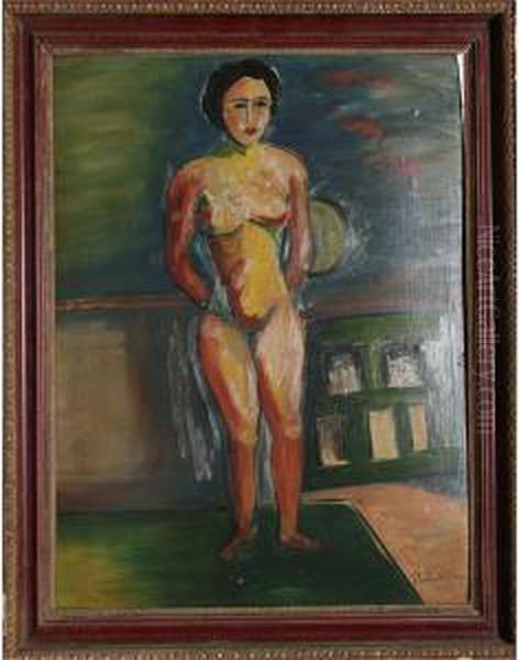 Standing Nude Oil Painting by Vilmos Perlrott-Csaba