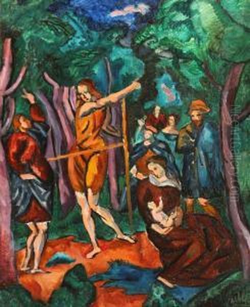 Keresztelo Szent Janos Oil Painting by Vilmos Perlrott-Csaba