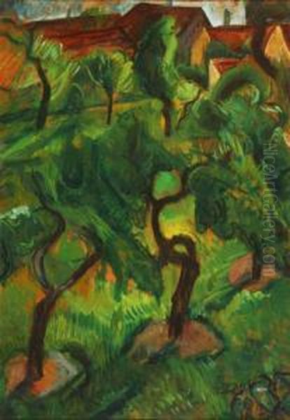 Szentendrei Gyumolcsoskert Oil Painting by Vilmos Perlrott-Csaba