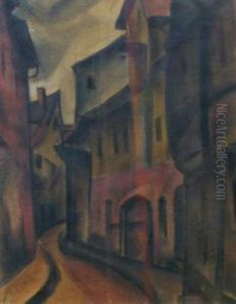 View Of A Street Oil Painting by Vilmos Perlrott-Csaba