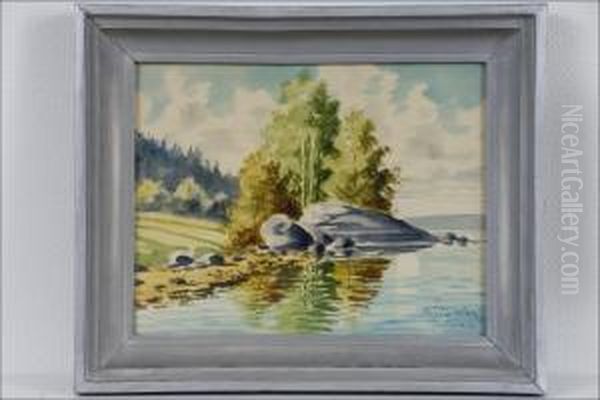 Rantakallio - Strandklippa. Oil Painting by Daniel Johannes Pesu