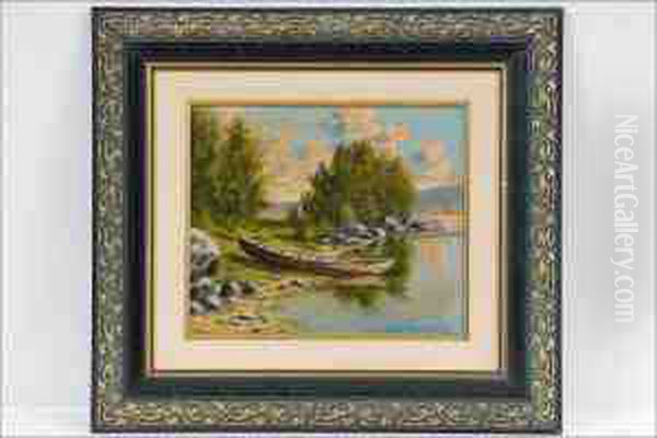 Vene Rannalla - En Bat Pa Stranden. Oil Painting by Daniel Johannes Pesu