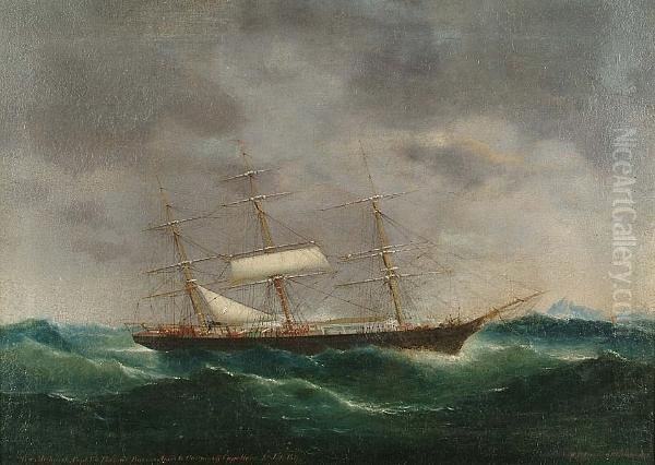The William Melhuish On Its Journey From Buenos Ayres To Calloo Off Cape Horn 3rd July 1871 Oil Painting by Heinrich Petersen