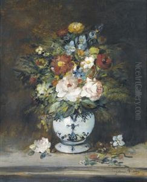 Stillleben Mit Blumen In Porzellanvase Oil Painting by Eugene Petit