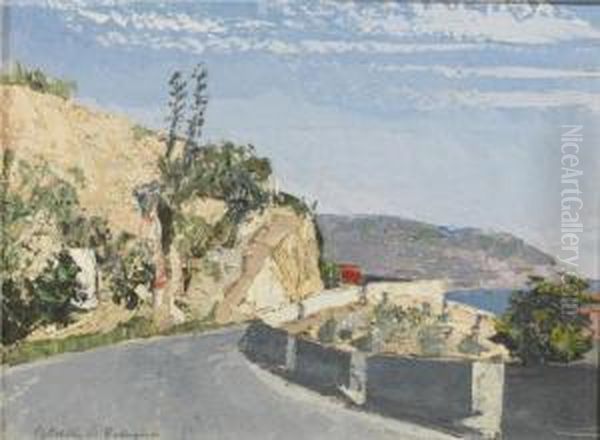 Strada A Bordighera Oil Painting by Vittorio Petrella Da Bologna