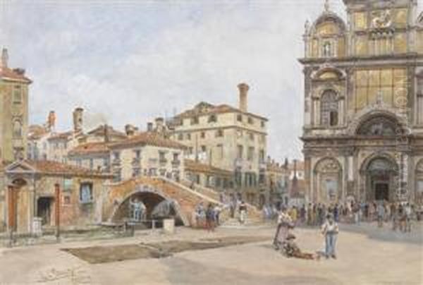 The Church S. S. Giovanni E Paolo In Venice Oil Painting by Ladislaus Eugen Petrovits