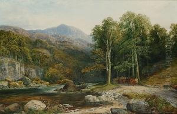 On The Llugwy N-wales Oil Painting by Edwin Pettitt