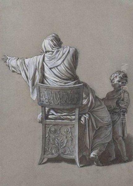 Femme Assise Drapee A L'antique Vue De Dos Oil Painting by Jean-Francois-Pierre Peyron