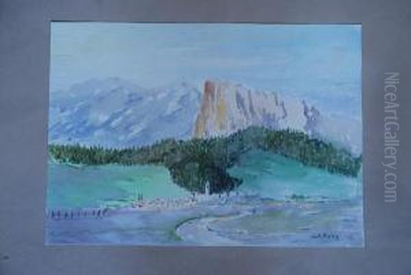 Scorcio Di Paese Con Montagne Oil Painting by Giuseppe Ferdinando Piana