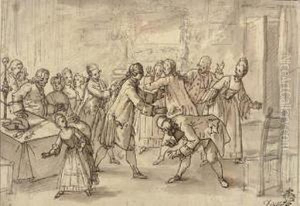A Game Of Blind Man's Buff Oil Painting by Guiseppe Piattoli