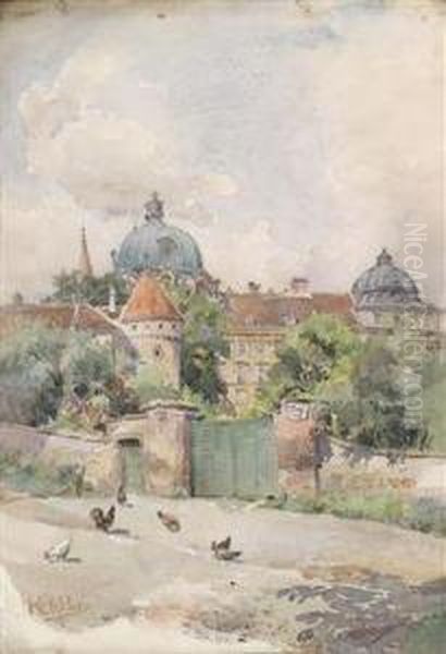 Klosterneuburg Monastary Seen From A Hen-yard Oil Painting by Rudolf Pichler