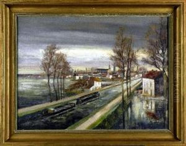 [ Le Canal De Charleroi.] Huile Sur Toile, Signee En Bas A Droite Oil Painting by Alfred Pietercelie