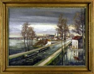 [ Le Canal De Charleroi.] Huile Sur Toile, Signee En Bas A Droite