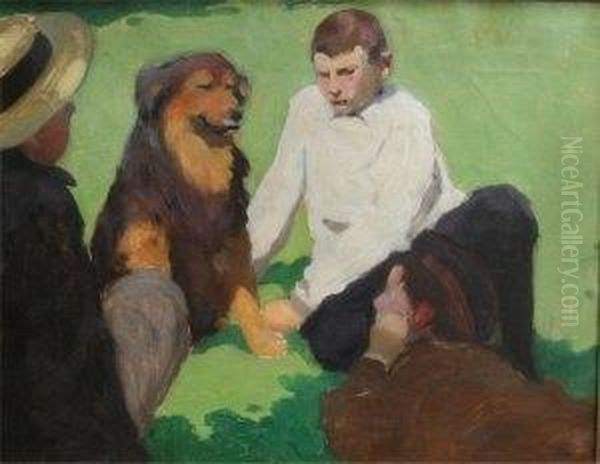 Jeune Garcon Et Sonchien Oil Painting by Joseph Porphyre Pinchon
