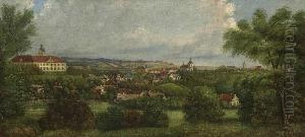 Blick Auf Munchengratz Mit Schloss
 Waldstein-wartenberg. Oil Painting by Bedrich Friedrich Piskac