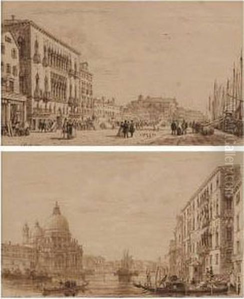 Venetian Scenes: A Pair Oil Painting by Pividor, Giovanni