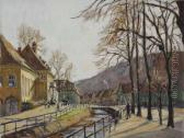 Kneippkurort Bad Bergieshubel (sachsische Schweiz) Oil Painting by Rudolf Poeschmann