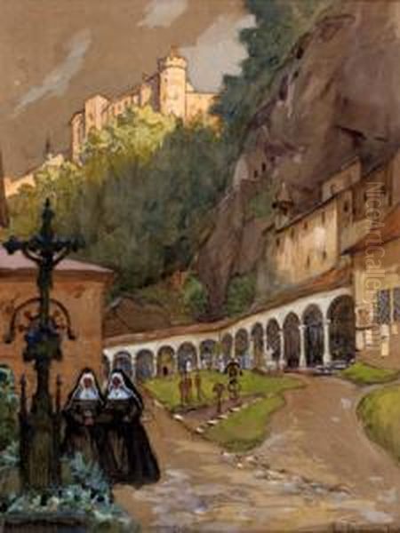 Petersfriedhof In Salzburg Oil Painting by Rudolf Poeschmann
