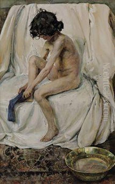 After The Bath Oil Painting by Elena Polenova