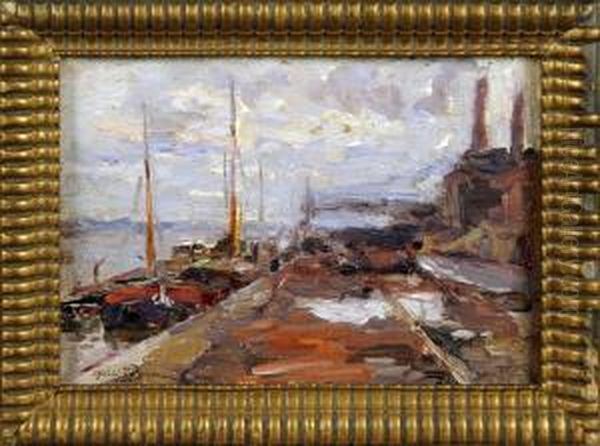 Peniche A Quai Oil Painting by Oswald Poreau