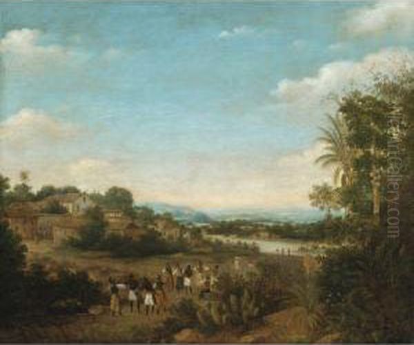 Riverside Village Oil Painting by Frans Jansz. Post