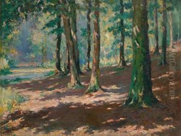 Foret De Soignes Aboitsfort Oil Painting by Jules Postel