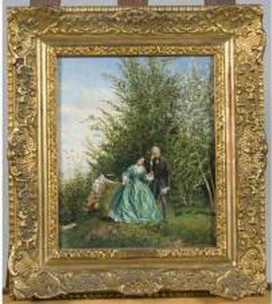 Couple Dans Le Parc Huile Sur Panneau Signee En Bas A Droite 28 Oil Painting by Adolphe Theodore J. Potemont