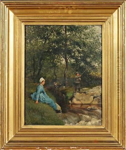 < Scene De Peche >. Oil Painting by Adolphe Martial Potemont
