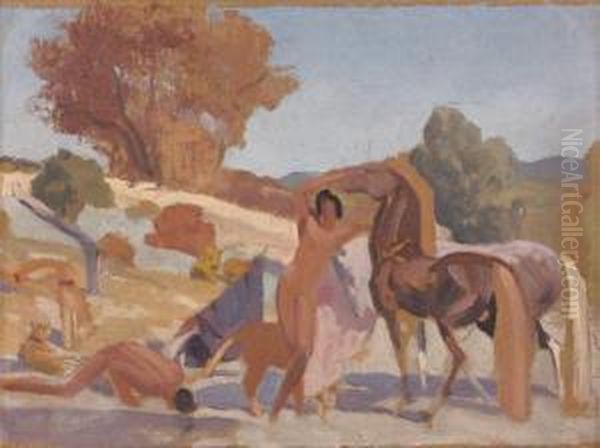 Les Dioscures Oil Painting by Eugene Robert Pougheon