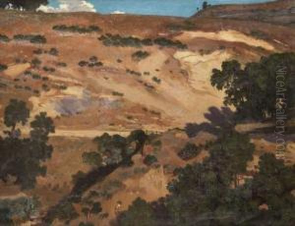 Paysage De Vallee Oil Painting by Eugene Robert Pougheon