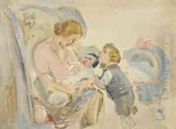 Maternite Oil Painting by Eugene Robert Pougheon