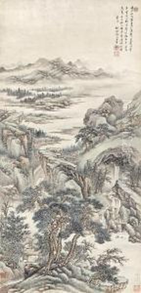 Landscape Imitating Wang Hui Oil Painting by Wu Qinmu