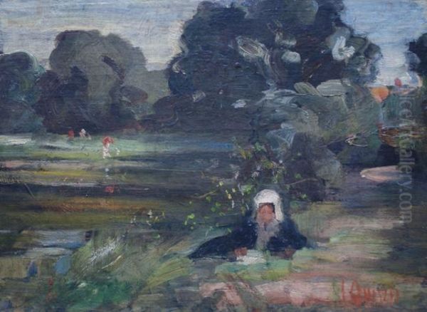 Figures In Landscape Oil Painting by James Peter Quinn