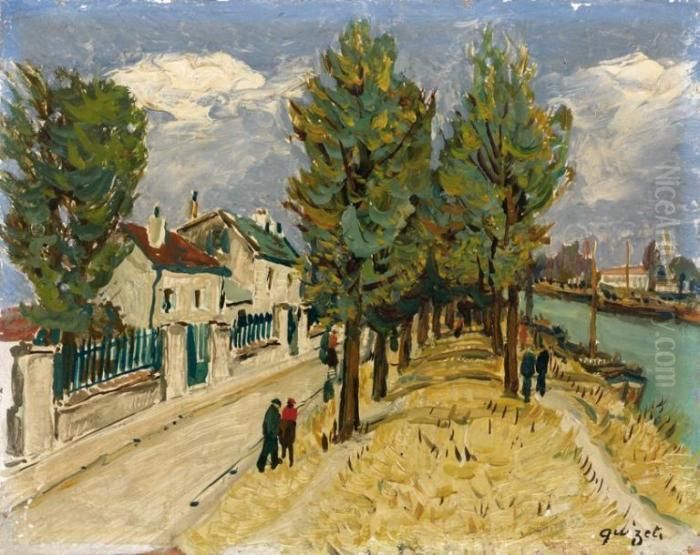 La Rue Au Bord Du Quai Oil Painting by Alphonse Leon Quizet
