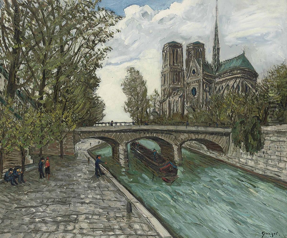 La Cathedrale De Notre Dame Oil Painting by Alphonse Leon Quizet