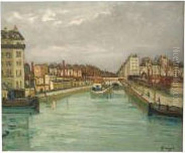 Paris, Le Canal Saint-martin Oil Painting by Alphonse Leon Quizet