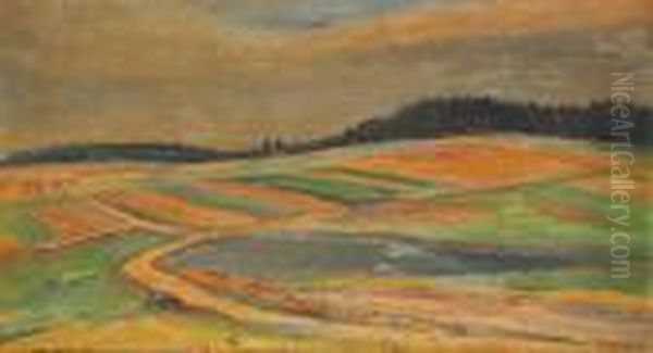 A Field Road Oil Painting by Vaclav Rabas
