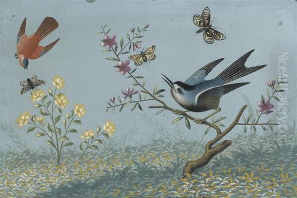 Still Life With Flowers, 
Birds And Butterflies Oil Painting by Vittorio Raineri