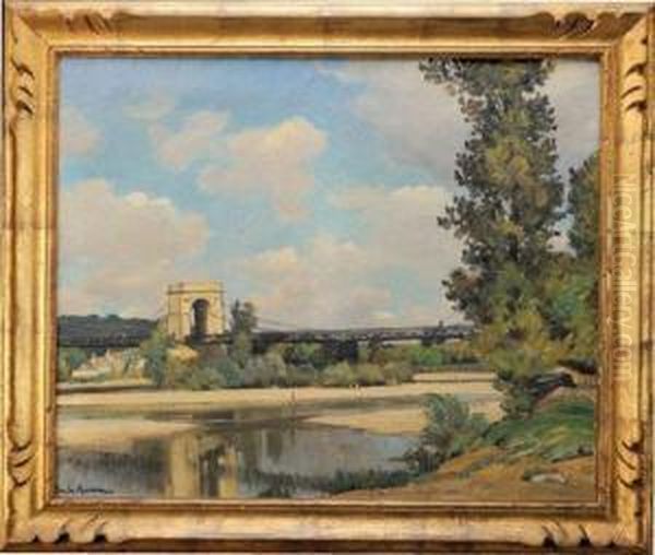 Pont Au Dessus De La Riviere, Bourgogne Oil Painting by Claude Rameau