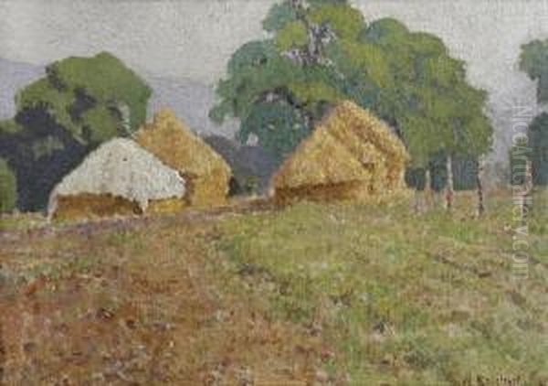 Haystacks Oil Painting by William Whitehead Ratcliffe