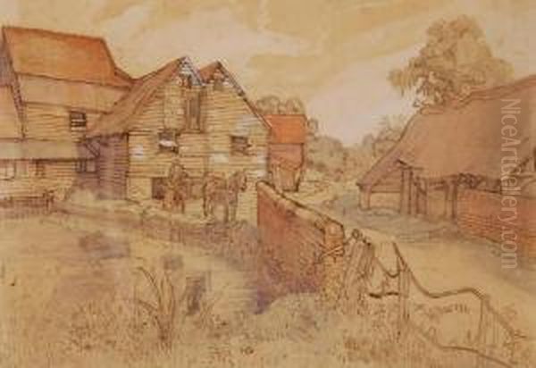 Horse Drawn Cart In The Farmyard Oil Painting by William Whitehead Ratcliffe