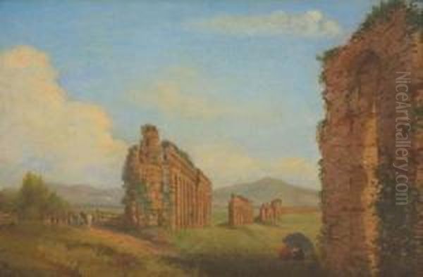 Veduta Della
Campagna Romana Con Rovine E Figure Oil Painting by Josef Reber