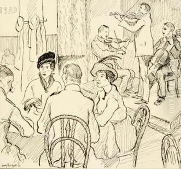 Wiener Cafe Mit Streichtrio Oil Painting by Franz Reinhardt