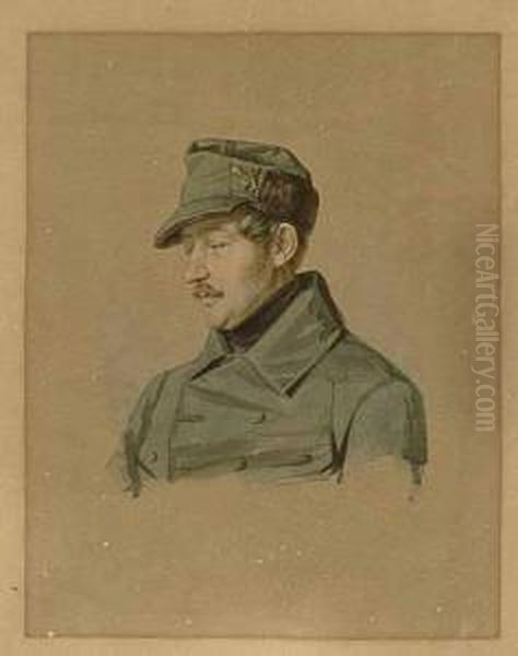 Zugeschrieb. Bildnis Eines Jagers. Brustbild, Den Blick Nachlinks Gewendet Oil Painting by Ernst Resch
