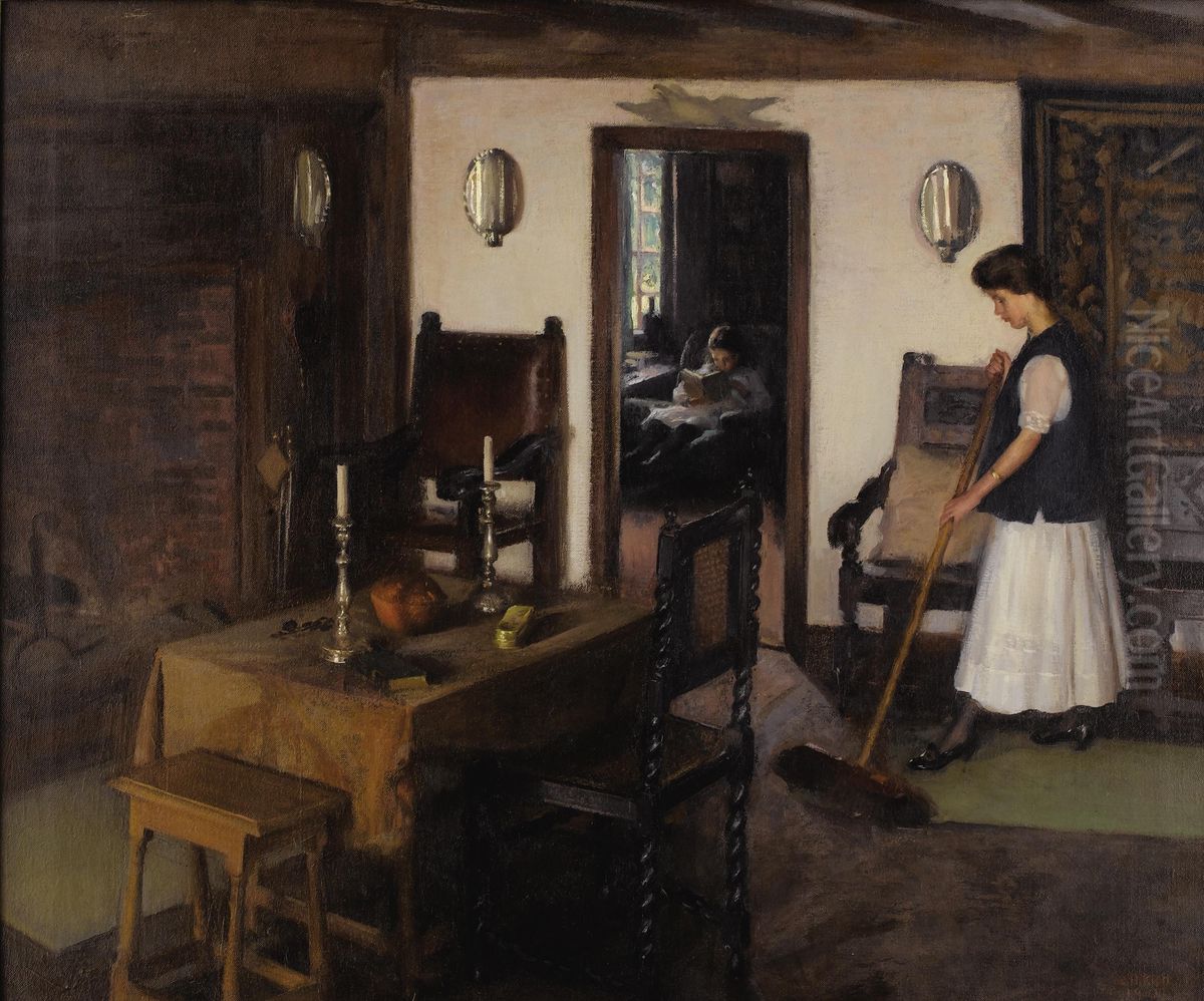 Woman Tidying The Kitchen Oil Painting by John Hubbard Rich